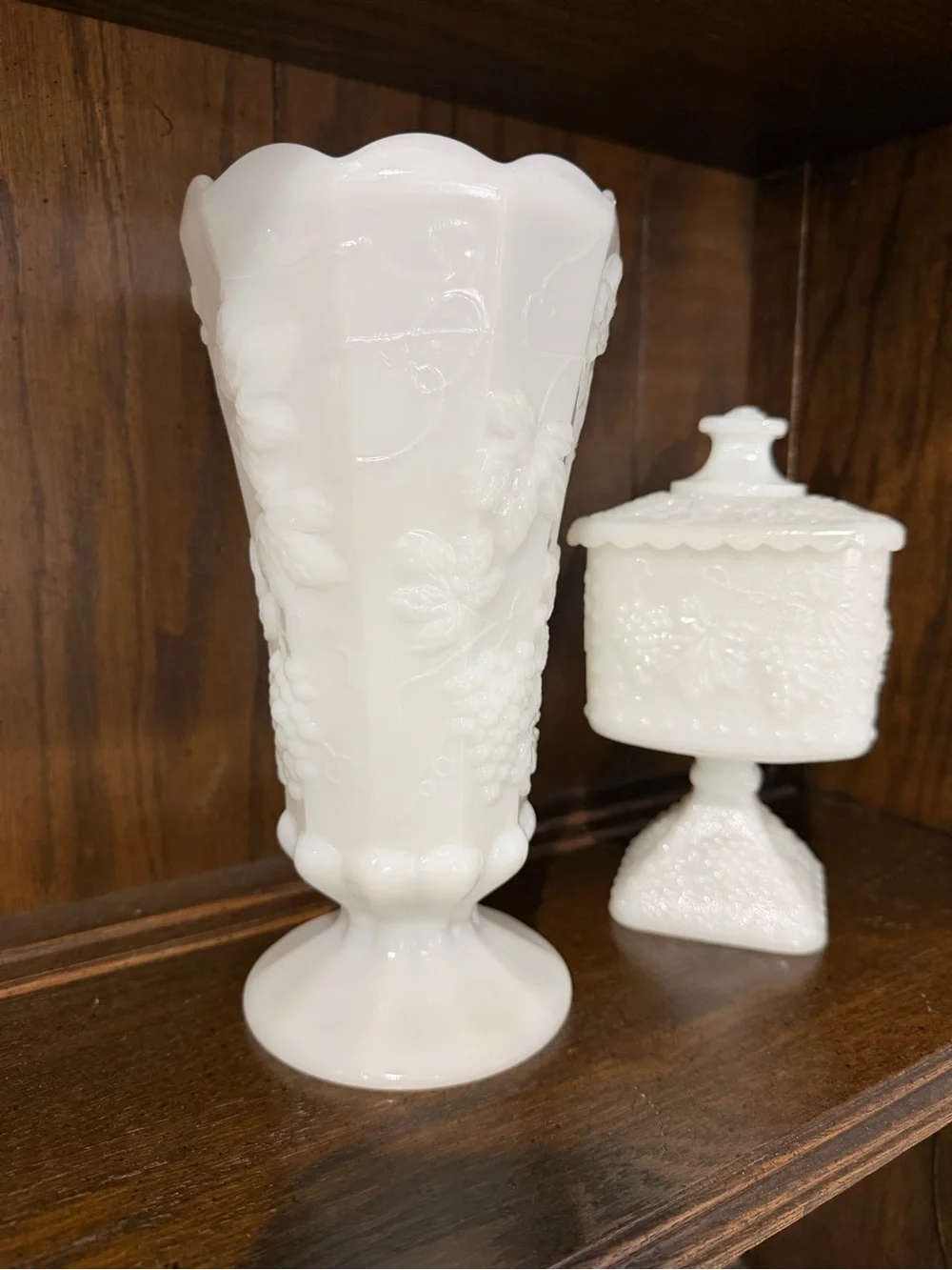 White Milk Glass Pedestal Vase and Covered Compote - Classic Home Accents